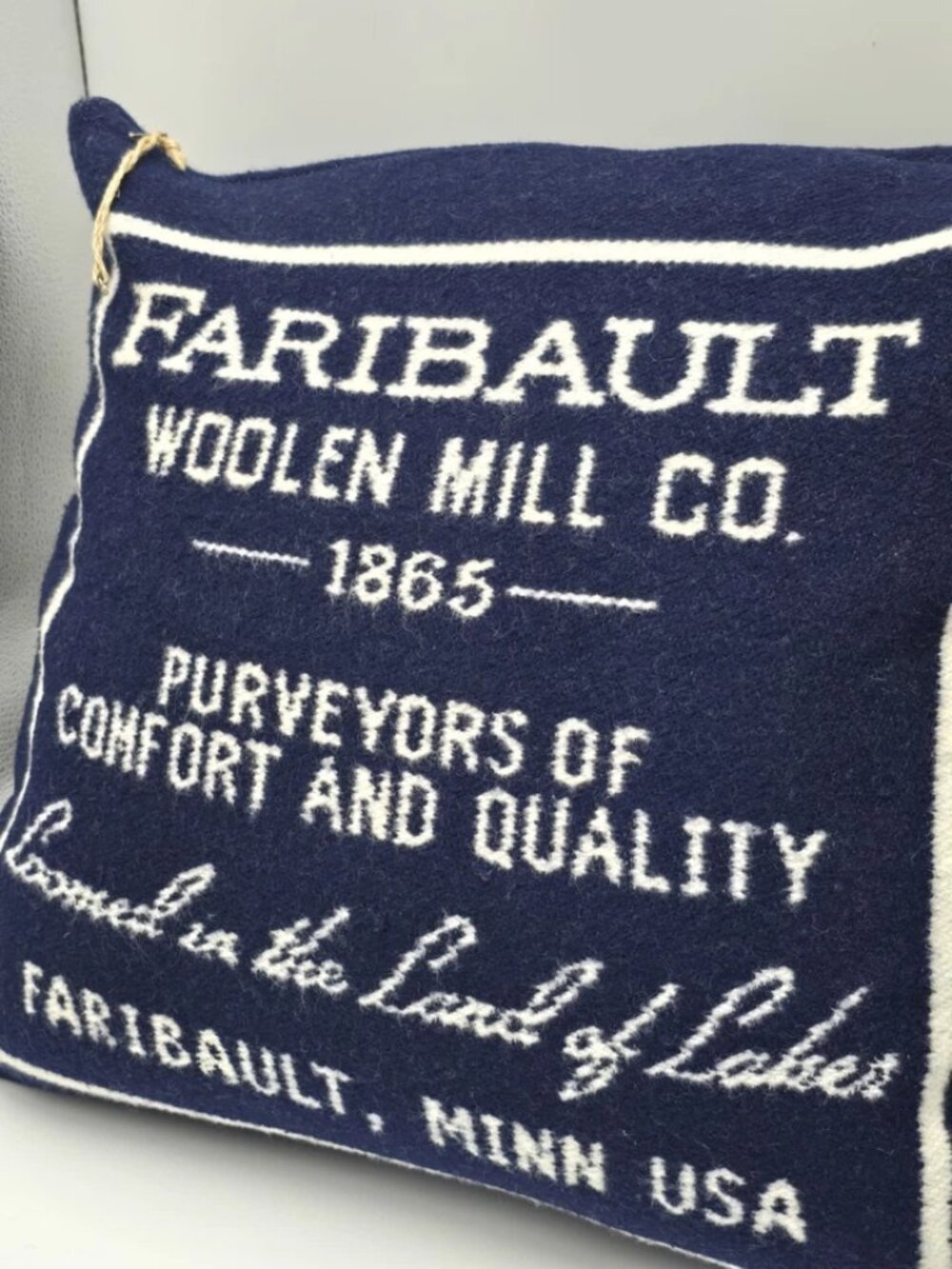 Faribault Woolen Mill Navy Blue White Wool Throw Pillow 18x16” - Picture 3 of 10